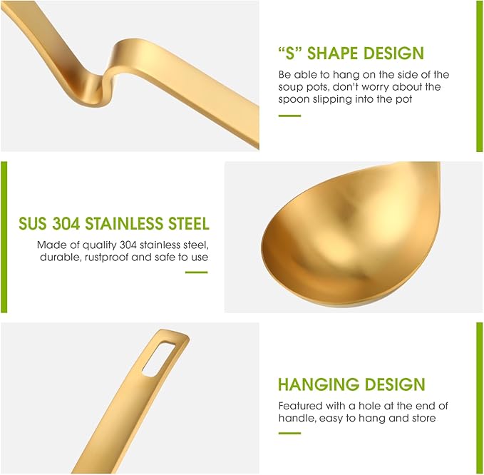 Patelai Hot Pot Slotted Ladle Set Stainless Steel Soup Ladle Strainer Scoops Cooking Skimmer Cookware Utensil for Hotpot Scooping Sauce Serving, 12 Inch(2 Pcs,Gold)
