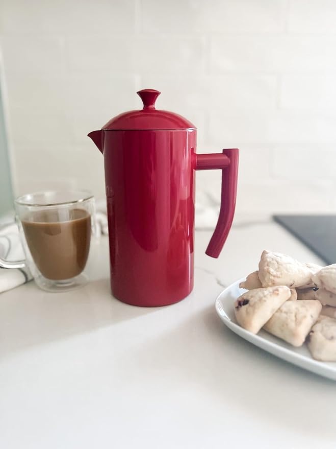 Frieling Insulated Double-Walled Stainless Steel French Press Coffee Maker - 34 fl oz, Red - Camping Coffee Press