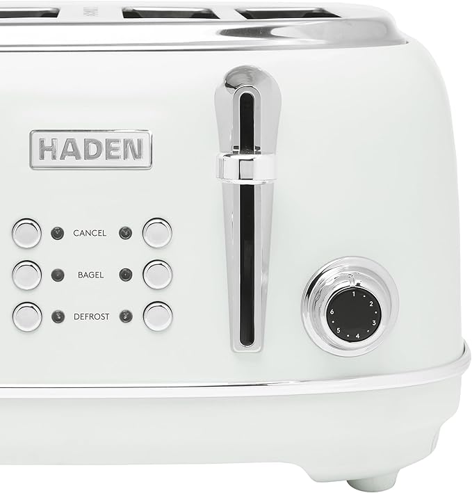 HADEN Heritage Toaster with Extra Wide Slots, 1500-Watt, Ivory & Chrome - Retro Stainless Steel Design with Self-Centering Function, Adjustable Browning Control & Removable Crumb Tray