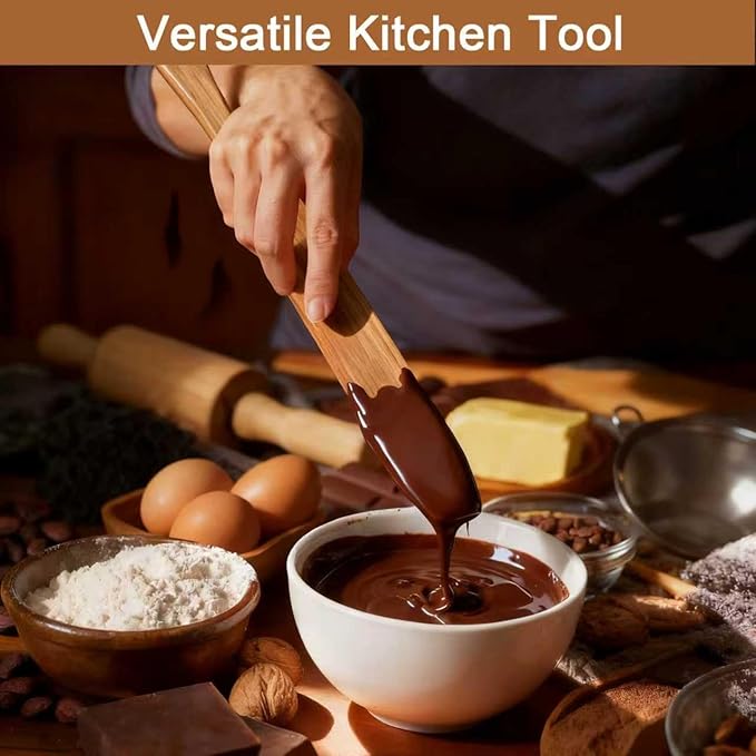 2Pcs Wooden Spurtle for Sourdough Starter, Mixing, Reaching Bottom of Jar, Dough Whisk, Long Handle Spatula, Kitchen Tools for NonStick Cookware, Baking & Cooking Utensils