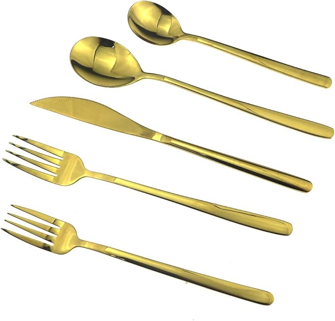 JASHII Mirror Polished Gold 30-Piece SUS304 Stainless Steel Flatware Set,Silverware Set Dinner Knife Fork Spoon Dessert Fork Salad Spoon Service for 6