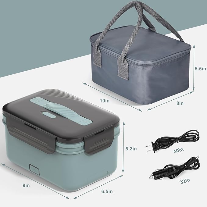 Electric Heated Lunch Box for Car Truck Home 1.8L 100W Portable Food Warmer with 12V/24V/110V/220V Hot Meal for Work Travel Jobsite Camping Christmas Gifts White Elephant Gifts for Adults/Men/Woman