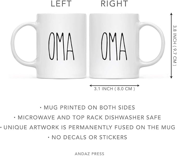 Andaz Press Simple Rustic Farmhouse Kitchen Decor 11oz. Ceramic Coffee Tea Mug Gift, Oma, 1-Pack, Birthday Christmas Gift Ideas for Family, Friends
