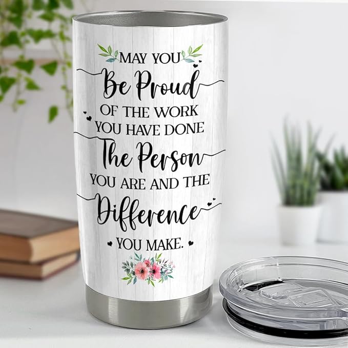 SANDJEST Happy Retirement Tumbler Stainless Steel Insulated Tumbler 20oz Retirement Gift for Women Retired Gifts Farewell Drinking Cups For Female Coworker Boss Colleague Friends