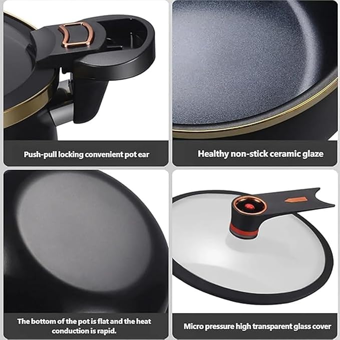 Multifunctional Large Capacity Non-stick Pressure Cooker, Micro Pressure Cooker, Versatile Micro Pressure Cooking Pot with Anti-Scalding Handle & Visual Glass Lid for Culinary Styles (Gray)