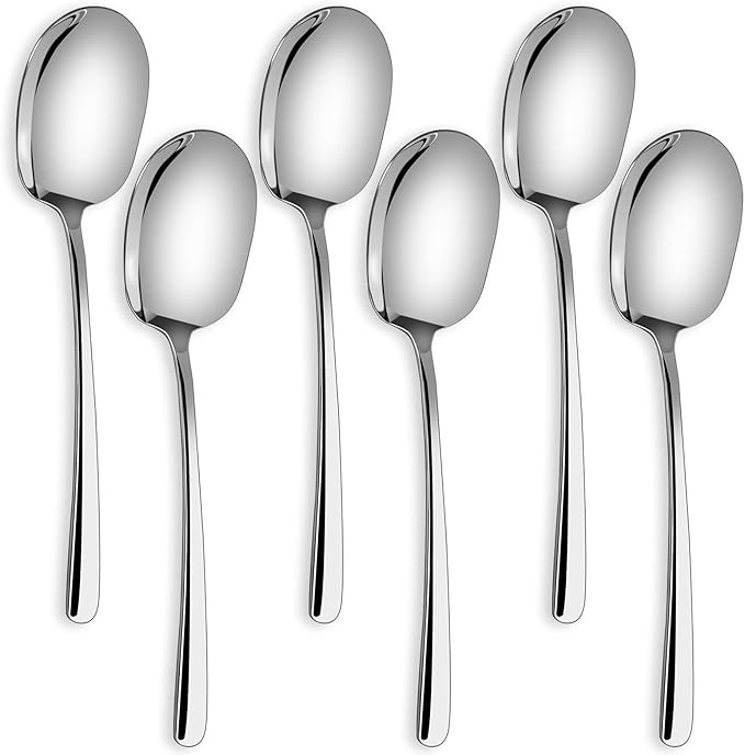 SOLEADER Extra Large Serving Spoons Set,12 Inch Stainless Steel,Cooking Spoon,Pasta Spoon,Buffet Serving Utensils,Spoons Silverware,Foodgrade 18/8 Stainless Steel,Pack of 6