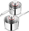 P&P CHEF 1 & 2 Quarts Tri-Ply Stockpot and Saucepan, Stainless Steel Sauce Pan with Lid, Cooking Induction Pot, Kitchen Cookware for All Stoves, Non-Toxic, Durable & Dishwasher Safe, 2 Pieces