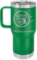 LaserGram 20oz Vacuum Insulated Travel Mug with Handle, Sushi, Personalized Engraving Included (Green)