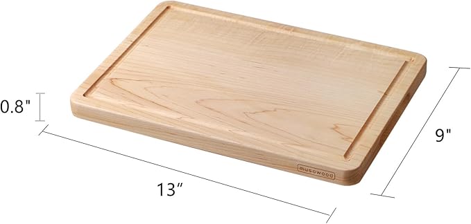 Muso Wood Maple Cutting Board Reversible Wood Cutting Board for Kitchen Wooden Cutting Board with Juice Groove for Cutting and Charcuterie (13x9x0.8”)