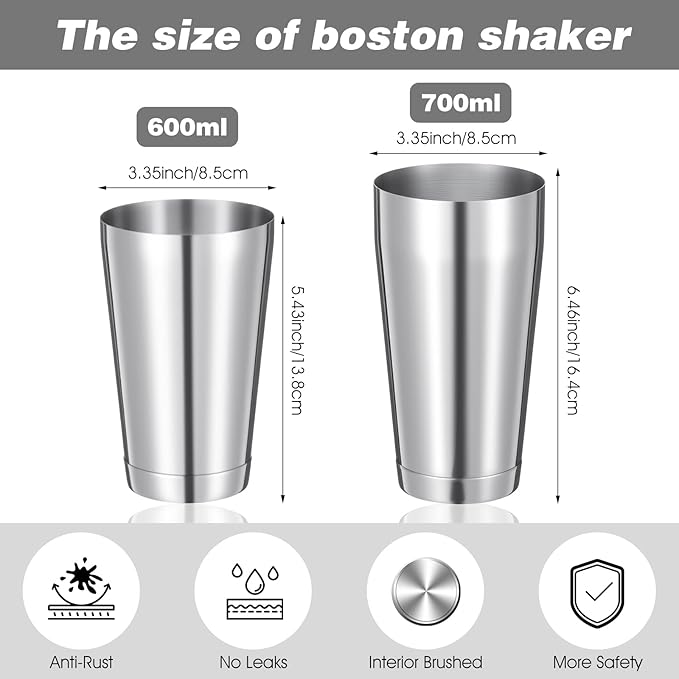 4 Pack Cocktail Shakers Professional Bar Shaker Boston Set Stainless Steel Martini Drink Mixer Basic Tool Weighted Shake Metal Can Cocktail Shaker Set(Silver)