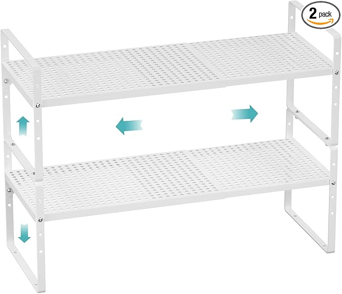 Cabinet Organizer Shelves,Metal Adjustable Height Spice Racks,D:10.24" x W:16.5"-27.2",Stackable Storage Shelves for Cabinet,Pantry,Counter,Cupboard,2 Packs Expandable Kitchen Under Sink Storage Racks