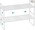 Cabinet Organizer Shelves,Metal Adjustable Height Spice Racks,D:10.24" x W:16.5"-27.2",Stackable Storage Shelves for Cabinet,Pantry,Counter,Cupboard,2 Packs Expandable Kitchen Under Sink Storage Racks