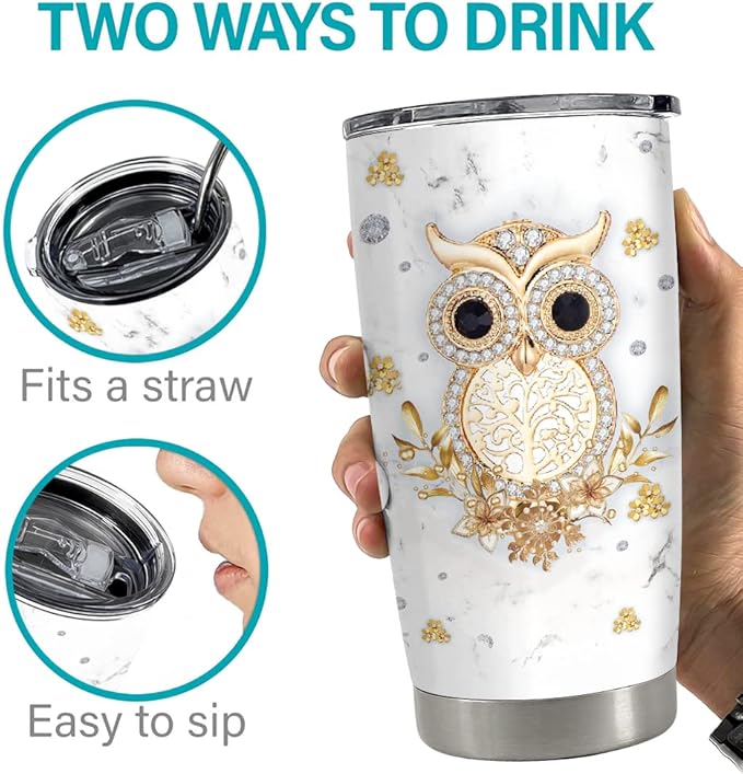 SANDJEST Owl Tumbler Jewelry Style Just A Woman Loves Owls 20oz Tumblers with Lid Gift for Women Girl Daughter Sister Animal Lovers Christmas Birthday Presents