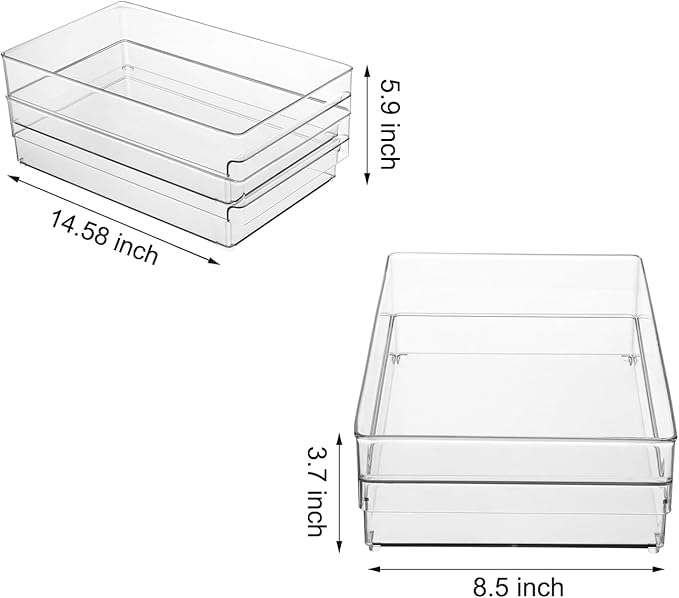 Plastic Storage Bins, 2 Pack Stackable Fridge Organizer Bins, Freezer Storage Bins, Clear Refrigerator Organizer Bins, Multipurpose Kitchen Pantry Organizers and Storage (L)