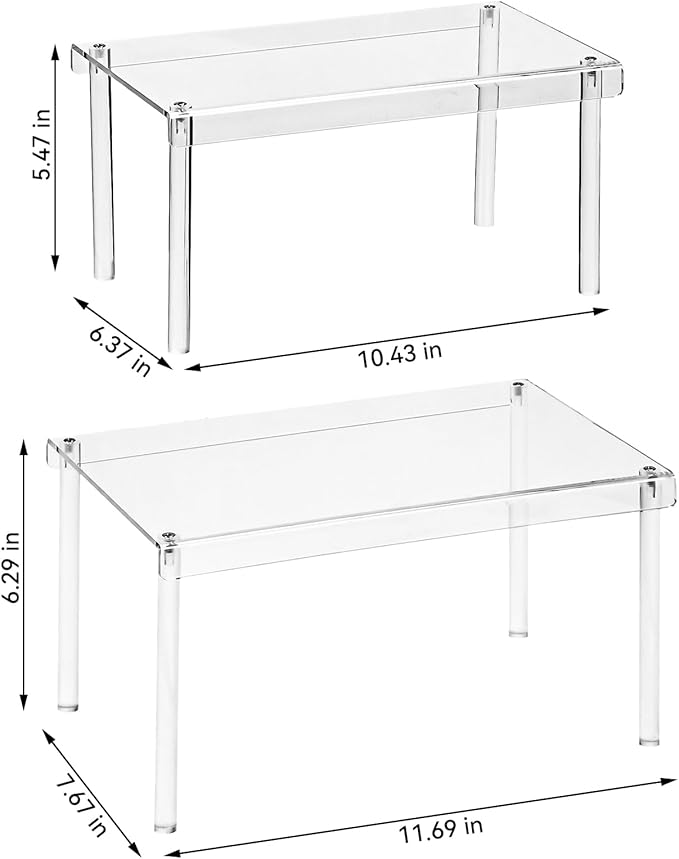 Spice Organization for Cabinet, 2 Pack Stackable Acrylic Shelf Set, Versatile Spice Rack Organizer for Kitchen Pantry, Countertop, Bathroom, Office, Apartment, Ideal for Small Spaces and Gift Giving