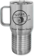 LaserGram 20oz Vacuum Insulated Travel Mug with Handle, Sushi, Personalized Engraving Included (Stainless Steel)