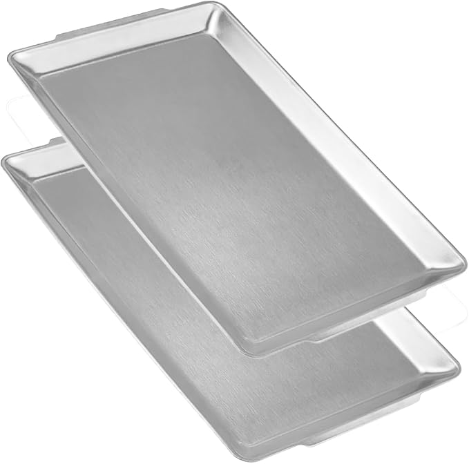 15.8" x 9.5" Large Serving Platters Set of 2, Stainless Steel Heavy-Duty Large Serving Trays, Silver Rectangular Plates for Food, Fruit, Party, Wedding, Christmas, Chip and Scratch Resistant