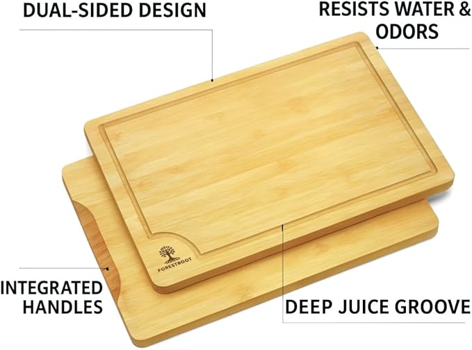 Bamboo Cutting Board Set – 3-Piece Wooden Kitchen Boards for Meal Prep & Serving – Durable Bamboo with Deep Juice Groove & Side Handles – Great for Meat, Vegetables & Charcuterie