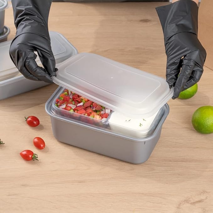 Restaurantware Futura 43.9 Ounce Meal Prep Containers With Lids 100 Microwavable To Go Containers - Inserts Sold Separately Disposable Silver Plastic Food Containers With Lids