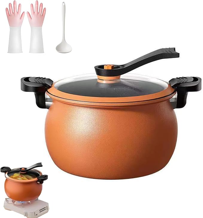 Multifunctional Large Capacity Non-Stick Pressure Cooker, 8 Qt Micro Pressure Cooker With Visible Transparent Glass Cover, Make You Fall In Love With Cooking (Orange)
