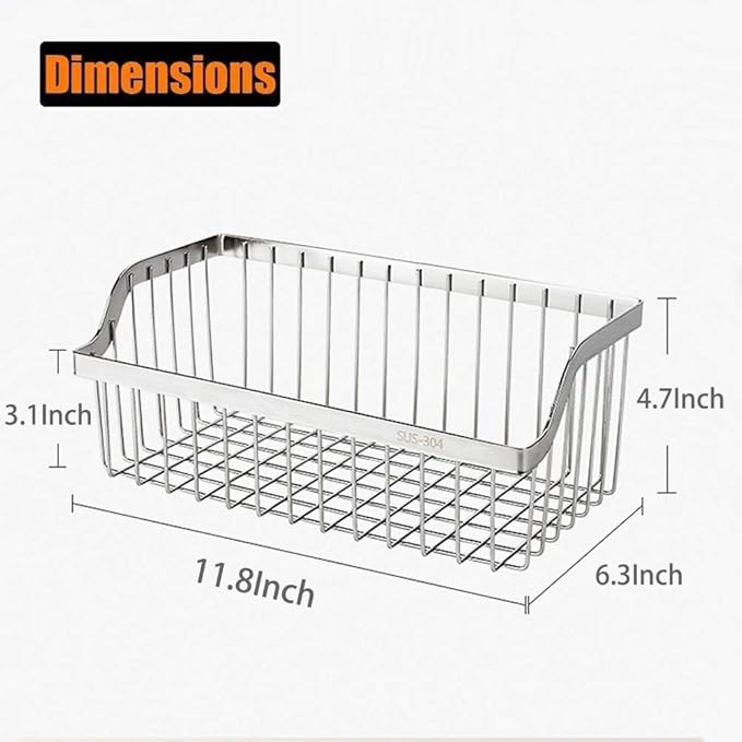 Kitchen Storage Metal Wire Fruit Basket - SUS304 Stainless steel Organizer Storage Bin Baskets for Bathroom - Space Saving Design for Pantry Organization （Silver）
