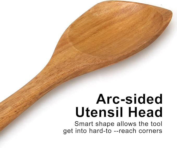 Large Wooden Spoons for Cooking Spatula Non Toxic Teak Kitchen Utensil Best Acacia Wood Cooking Spoon for Mixing Serving Non Stick Bamboo Kitchen Utensils Big Corner Stirring Spoon Long Handle Spatula