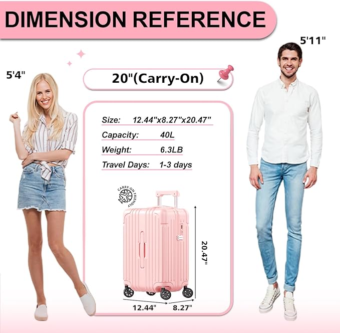 Krute Carry on Luggage 20 inch Suitcases with Spinner Wheels PC+ABS Airline Approved Hard Side Luggages with TSA Lock