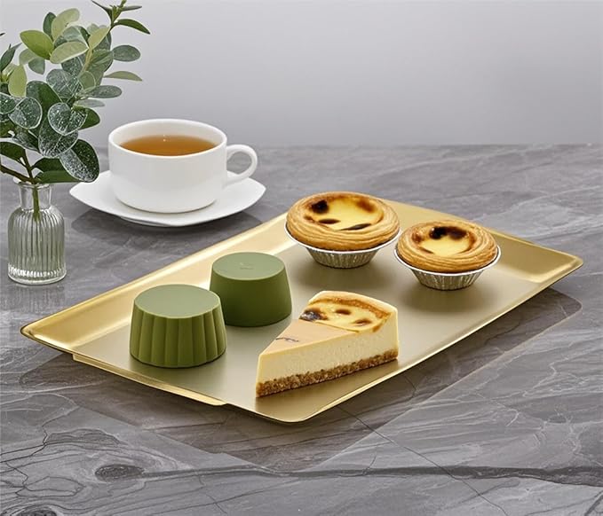 16.3" x 11" Large Serving Platters Set of 2, Stainless Steel Heavy-Duty Large Serving Trays, Gold Rectangular Plates for Food, Fruit, Party, Wedding, Christmas, Chip and Scratch Resistant