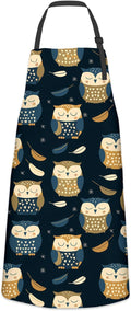 Adorable Owl Apron for Women Men, Cooking BBQ Chef Polyester Lightweight Playful Cartoon Bird Aprons with Pockets for Baking Kitchen Gardening Cleaning, Adjustable Neck Strap, 28×33inch