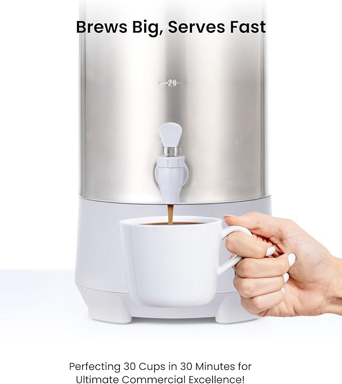 SYBO Commercial Grade Stainless Steel Percolate Coffee Maker Hot Water Urn for Catering, 30-Cup, 4.5L, Grey