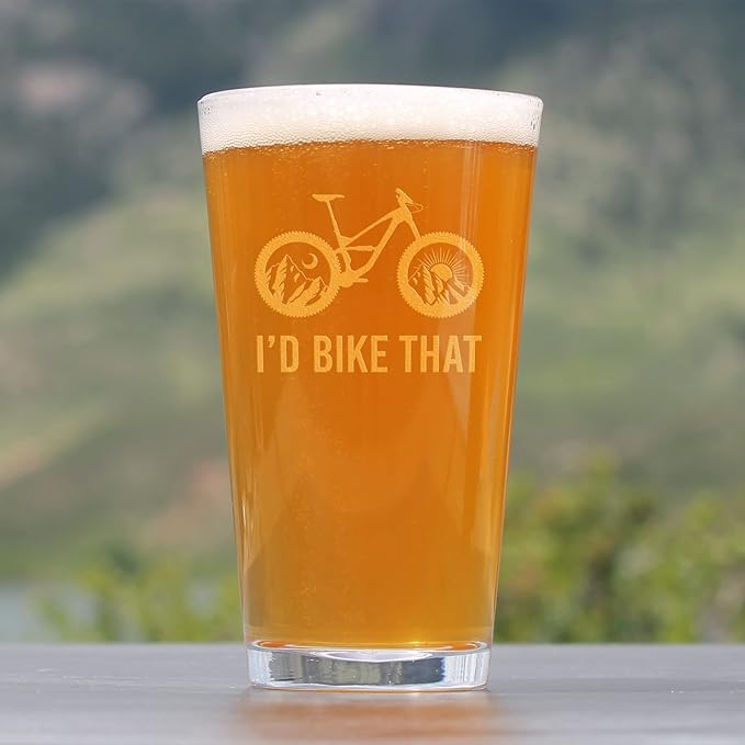 I'd Bike That - Pint Glass for Beer - Cool Bicycle Themed Decor and Gifts for Mountain Bikers - 16 oz Glasses