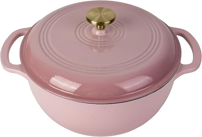 Premium Enameled Cast Iron Dutch Oven for Bread Baking | Non-Stick 5.5QT Oval Bread Oven with Lid | Perfect for Sourdough, Loaf, and Artisan Baking (Round Pink, 5.5 QT)