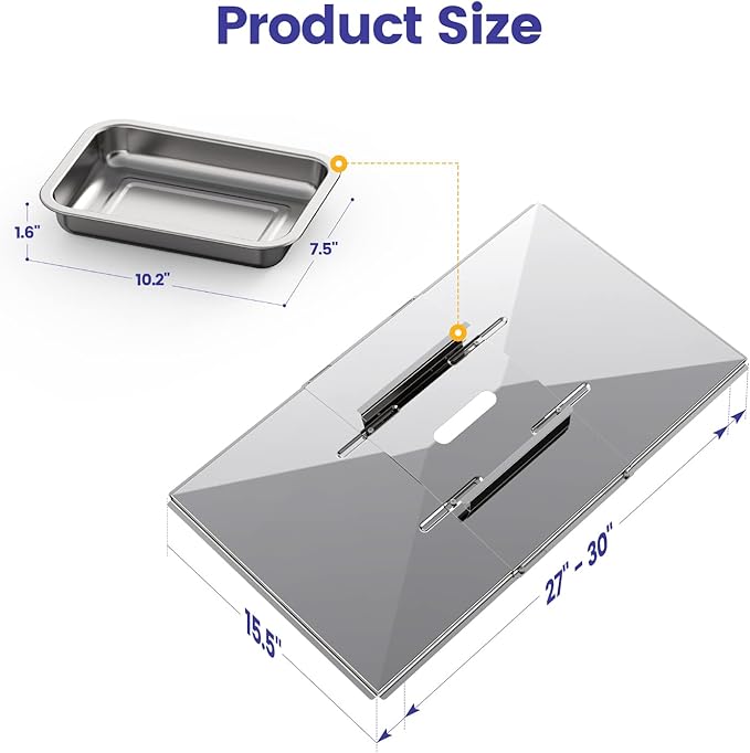 Geesta Grill Grease Tray Set, Stainless Steel Grill Replacement Parts, 27" - 30" Adjustable Grill Drip Pans Fit for Gas Grill from Dyna Glo, Nexgrill, Backyard Grill, Expert, BHG, Kenmore and More