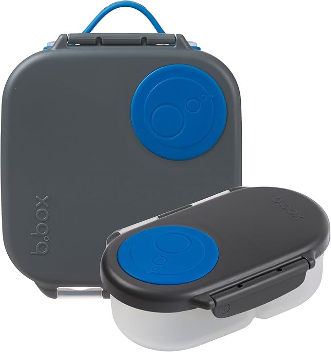 b.box Mini Lunch + Snack Containers (Blue Slate): 2-Pack Set Includes Lunch Box (4 1/4 Cup Capacity) & Snack Box (1 3/4 Cup Capacity). Easy Open Bento Containers, School Supplies