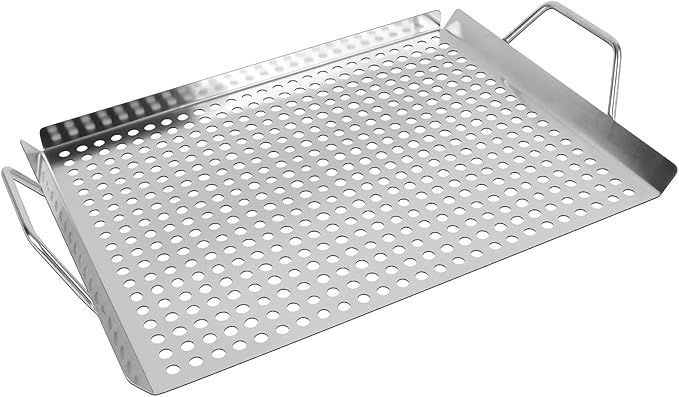 11 x 14 Inch Nonstick Grill Tray with Handles,Perforated Stainless Steel Grill Pans for Outdoor Grill,Heavy Duty Grilling Accessories for Charcoal Gas Grills,Easy to Use and Clean (11 * 14)
