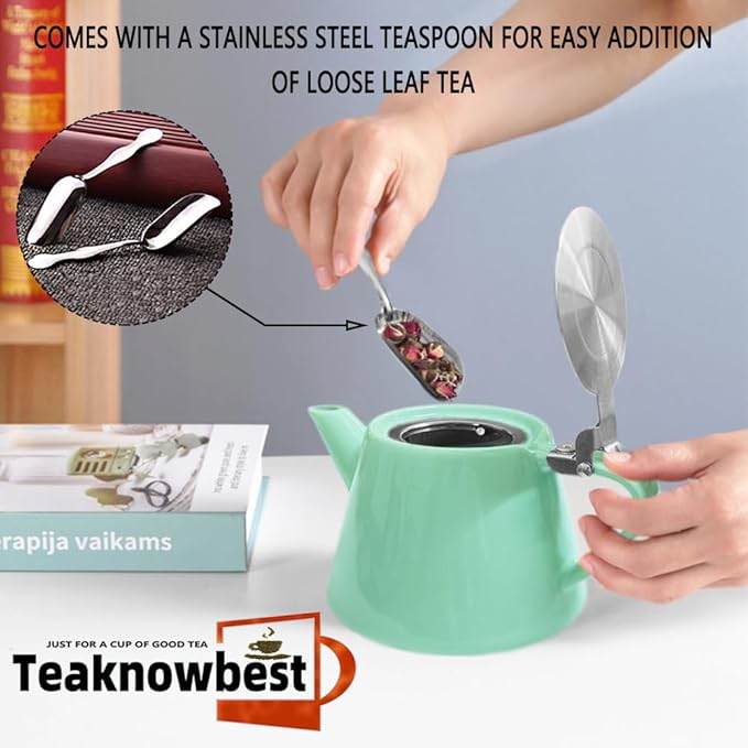 loose tea pot, Ceramic teapot with infuser, 19oz Tea pot for loose leaf tea, Suitable for 2-3 people to brew tea or coffee (azure)
