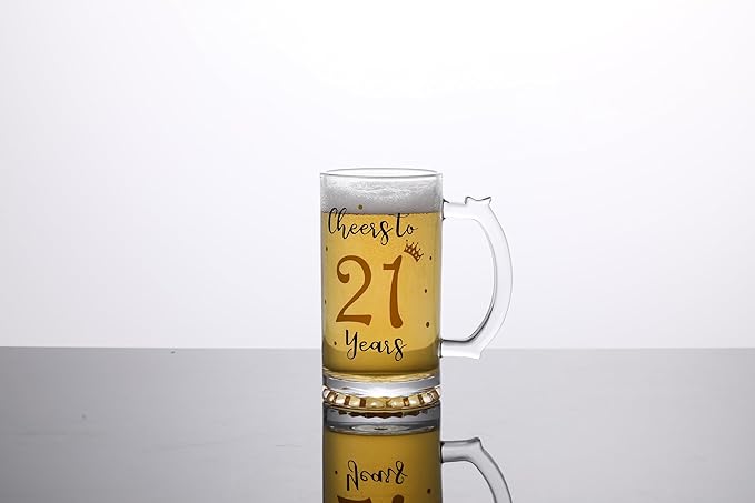 21th Birthday Gift，Men and Women Cheering 21th Birthday Beer Mugs，Cheers to the 21th Anniversary Beer Glass，21th Birthday Party Wedding Anniversary Decorative Gift, 18 Ounce (Cheers to 21 Years)