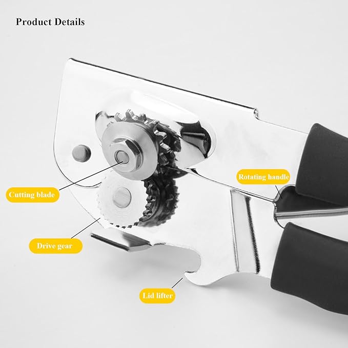 Manual Can Opener Heavy Duty Stainless Steel Handheld Can Opener for Seniors, Smooth Edge Safe Cut Kitchen Tool for Home Cooking Use