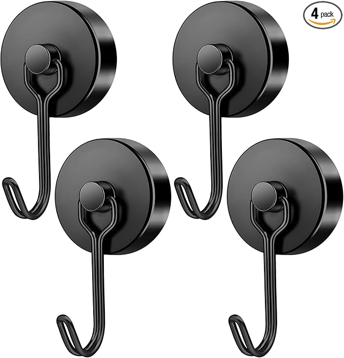 FINDMAG 110lbs+ Heavy Duty Magnetic Hooks, 4 Pack Magnet Hooks for Cabin, Fridge, Kitchen, Cruise Ship Walls, Strong Metal Magnet Holders for Cruise Ship Essentials, Black