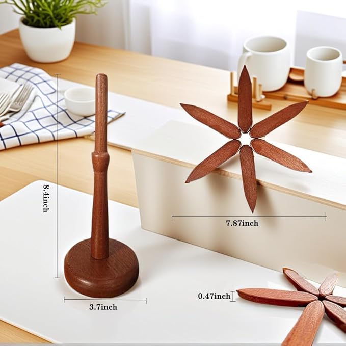 Foldable Walnut Wood Trivet Set for Hot Dishes,Tree Shape Coasters for Hot Pots And Pans, Natural Kitchen Decor With 4 Folding Pads and 1 Stand, Easy Storage