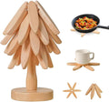 Wooden Trivets for Hot Dishes， Tree Shape Trivet Set,Trivets for Hot Dishes - 4 Wooden Trivet + 1 Stand（Beech Wood）