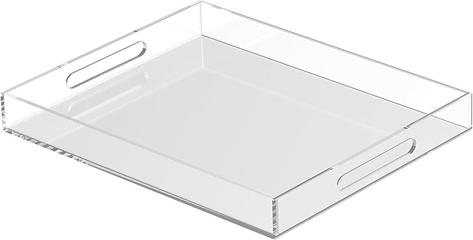 Acrylic Tray 18x14 with Cut Handles - Spill Proof Decorative Tray is an Ideal Countertop Organizer for Living Rooms, Ottoman Coffee Tables, Offices, Kitchens & Serving Guests