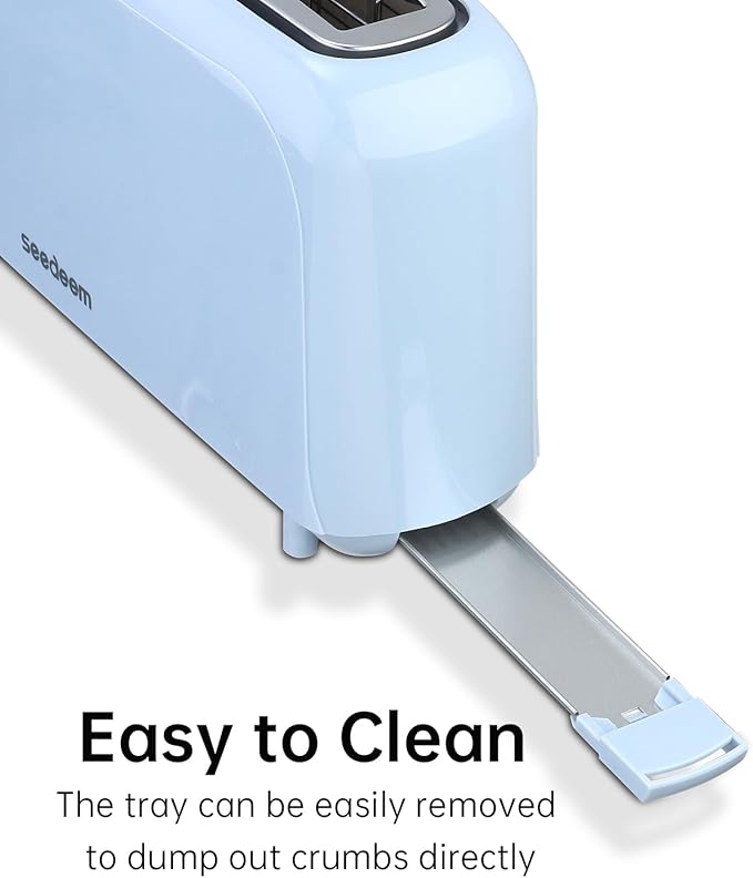 SEEDEEM 2 Slice Slim Toaster, Single 10" Long Slot Toaster Fits Bagels & Artisan Bread, 6 Shade Settings, Cancel/Reheat/Defrost, Removable Crumb Tray, Auto Shut-Off, Blue