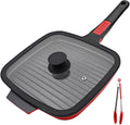 Grill Pan for Stove Tops with Lid 10 inch, Nonstick Square Griddle Pan with Detachable Handle for Indoor Cooking