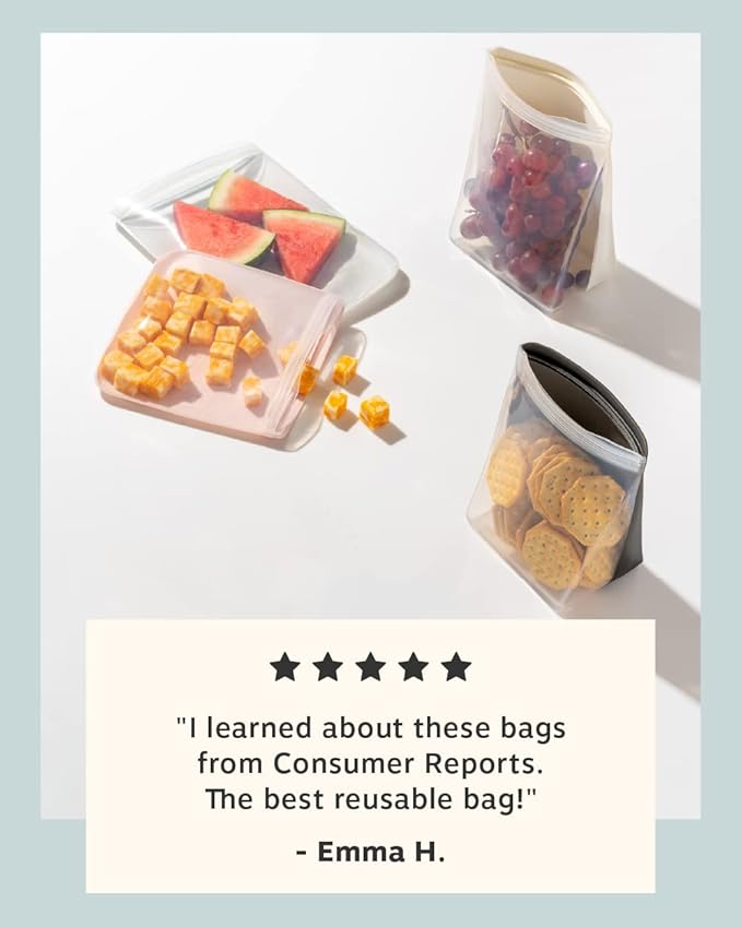 W&P Porter Silicone Reusable Storage Bag, Sandwich (34oz Flat), Cream, Food Storage Container, Microwave and Dishwasher Safe, Easy Cleaning