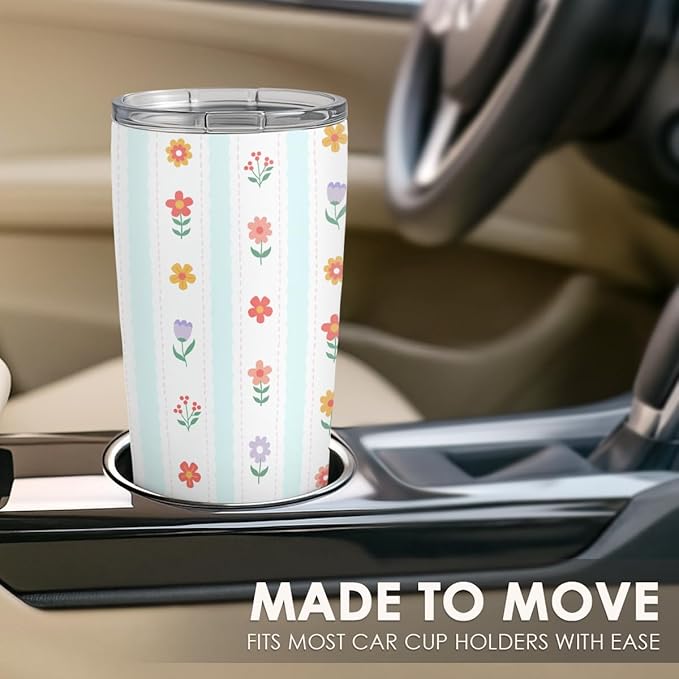 SANDJEST Floral Tumbler 20oz, Stainless Steel Travel Cup with Lid, Insulated Coffee Mug, Floral Gifts for Women Girls Friends Sisters on Birthday Christmas