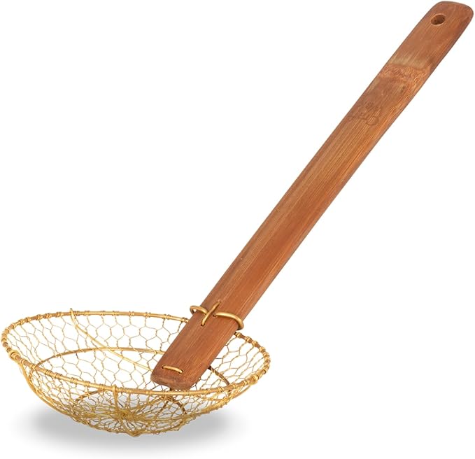 Craft Wok Small 6-Inch Brass Mesh Strainer/Spider Skimmer Zhao Li, Robust & Elegant Kitchen Tool for Frying & Straining, Authentic Oriental Cookware - / 732W7