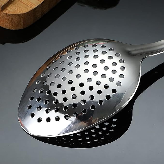 Cooking Spoon Set, 2Pcs 14.7" Stainless Steel Large Serving Spoons, Solid & Slotted Spoons for Restaurant, Metal Kitchen Utensils