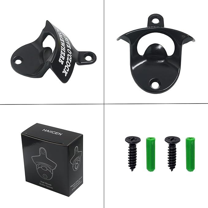 Rustproof Wall Mounted Bottle Opener Black with White, Stainless It's Five O'Clock Somewhere Beer Bottle Cap Opener Cooler Mounted for Party Kitchen