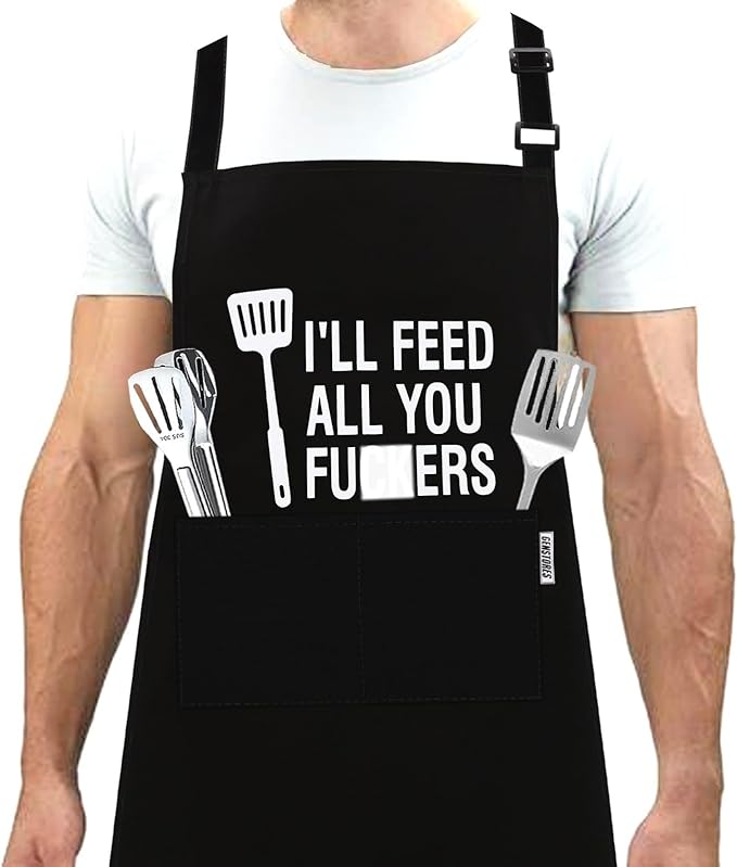 Funny Grilling Aprons for Men with Pockets BBQ Novelty Cooking Apron for Son Grandad Christmas Fathers Day Gift